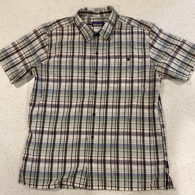 Patagonia Shirt Button Front SS Mens L Large Plaid Organic Cotton Common Threads