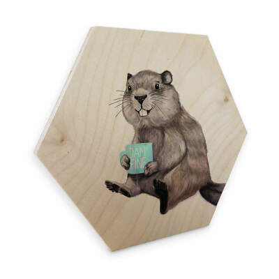 Hexagon - Holz Birke-Furnier Graves - Damn fine Coffee Wandbild Deko natur