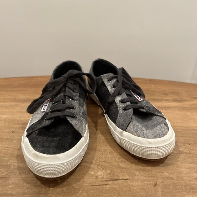 Superga Gray Wool Plaid Sneakers Lace Up Shoes Preppy Mens 4.5 Womens 6