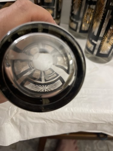 Mid Century Modern Vintage Jeannette Gold Atomic Starburst Tall Glass Set Of 6 - Picture 7 of 8