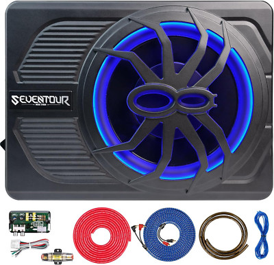 800W 10'' Slim Under Seat Car Subwoofer with Built-in Amp & LED Light