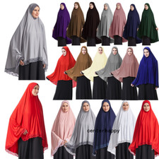 Muslim Women Long Khimar Hijab Scarf Instant Prayer Overhead Burqa Caftan Arab