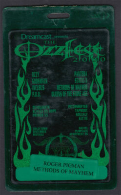 Ozzfest 2000 RARE BAND USED Laminate Pass Roger Pigman Methods of
