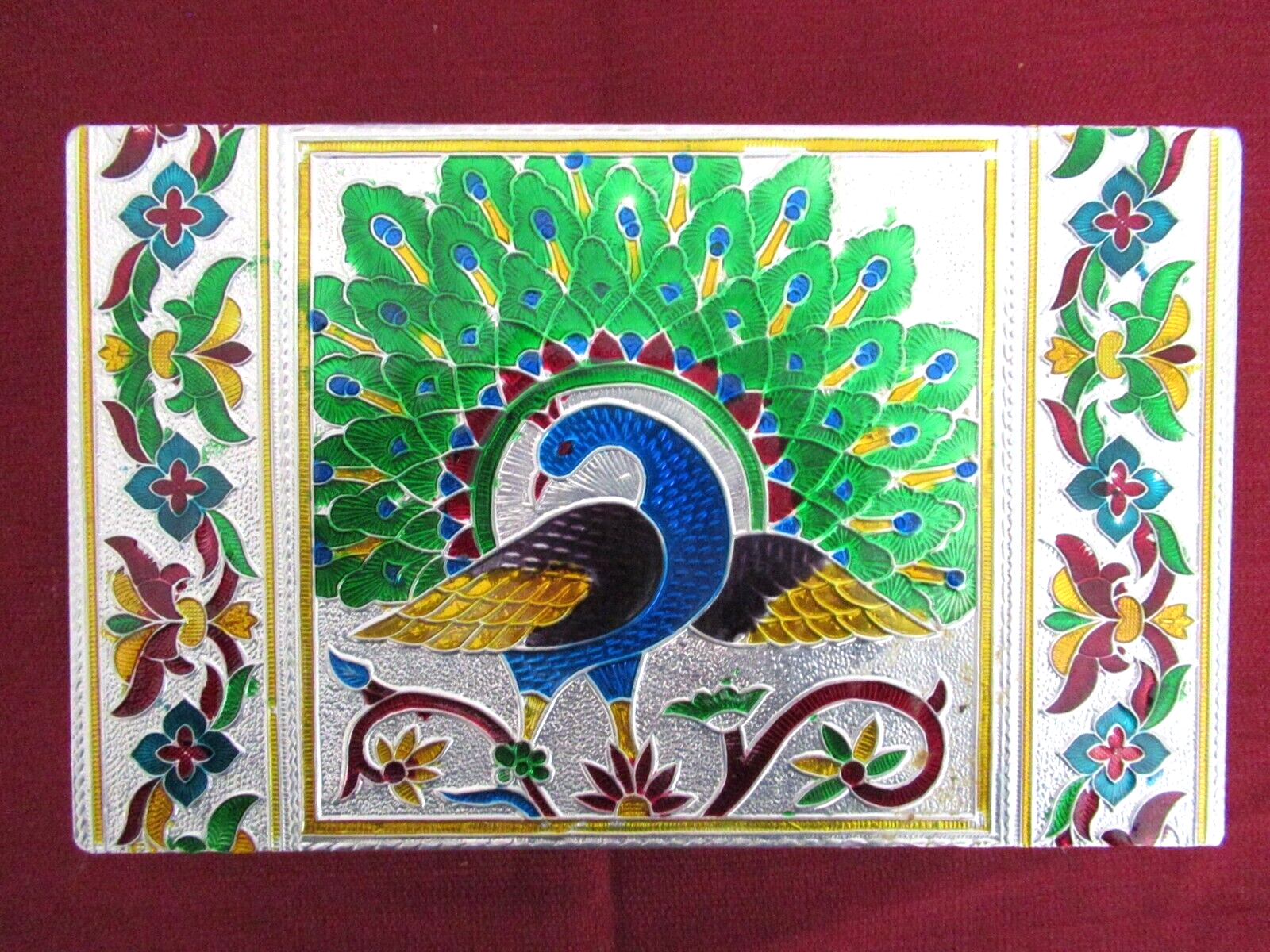 Peacock Jewelry Box with Mirror 8x5x2 Red Velvet Aluminum Unbranded-image