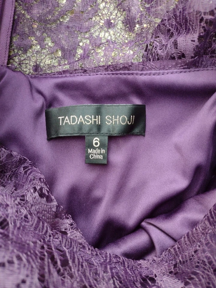 Tadashi Shoji 蕾丝 Yoke 百褶分层礼服长袖正装连衣裙紫色 6 — 第 4/4 张图片