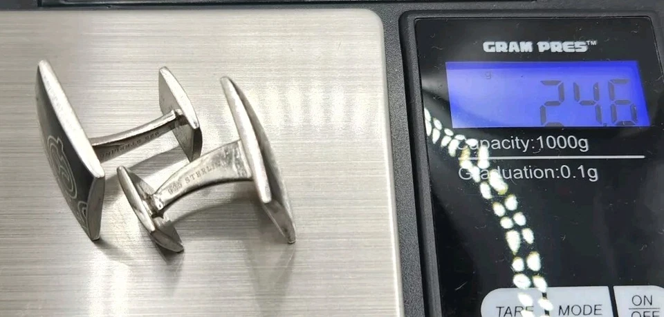 Men's Sterling Silver Black Enamel 925 Key Motif Cufflinks 24.6 Grams Wedding - Image 4 of 4