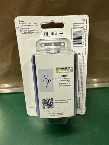 Leviton Decora+ T5635-BW 30W USB-C Power Delivery Outlet (E10044343) - Picture 2 of 2