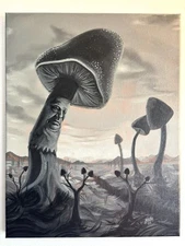Original Painting Artwork Fantasy Trip Mushroom Surreal Black And White Mikah
