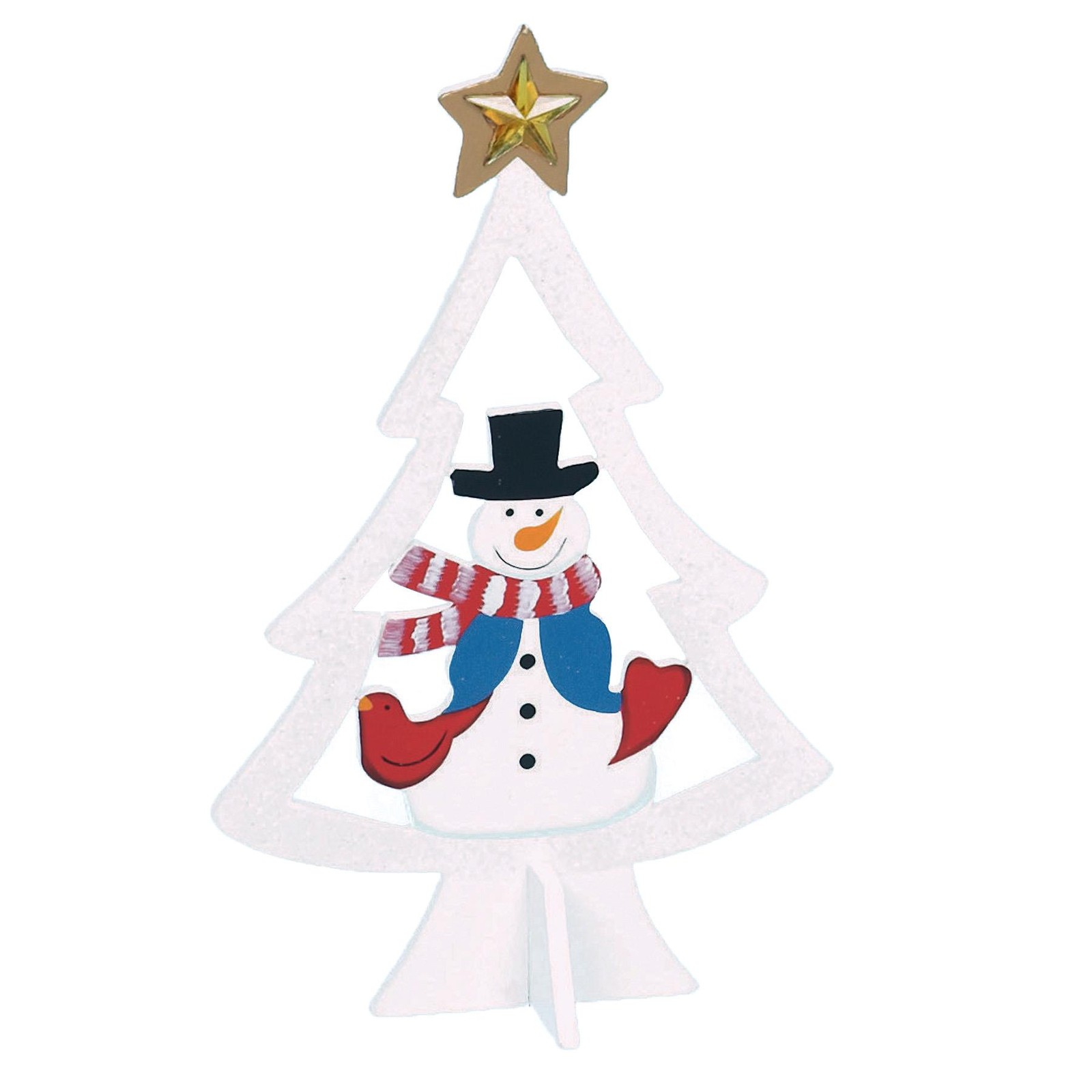 Christmas Tree with Character Wooden 25cm Free Standing Decoration White Snowman