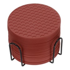 24 Pcs Silicone Coasters with Holder, 4 Inch Round Coaster for Drink, Brown