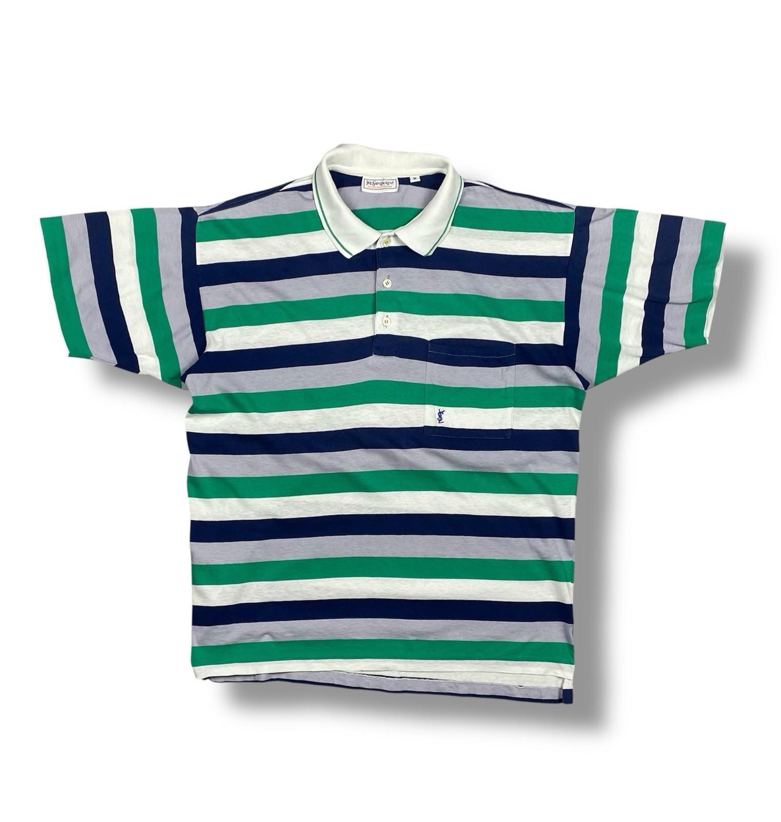 Vintage Yves Saint Laurent Tricot Pour Homme Striped Polo Shirt Men’s Size Large