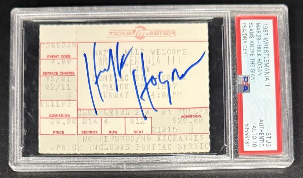 Hulk Hogan Wrestlemania 3 Original Signed Autograph Encapsulated Ticket PSA/DNA