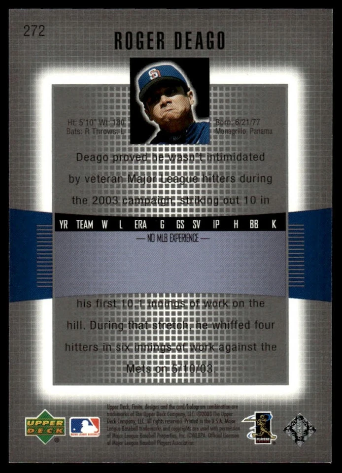 2003 Upper Deck Finite #272 Roger Deago #/1299 - Image 2 of 2