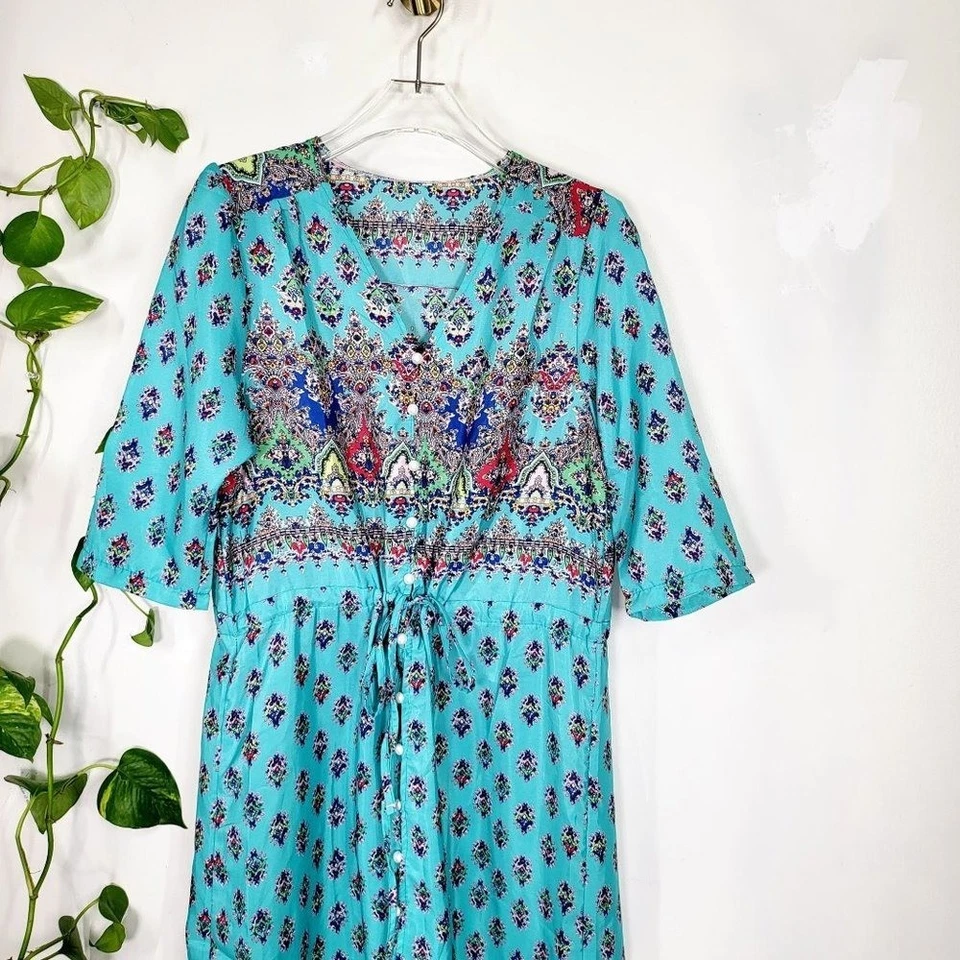 Купальник женский размер средний плавать прикрыть макси цветочный синий богемное пляж лето - Изображение 2 из 4