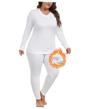Plus Size Thermal Underwear for Women Long Johns Sets 16 Plus White V Neck