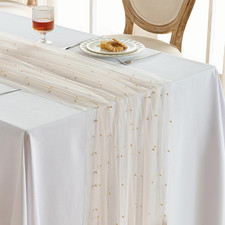 1 Pack Pearl Table Runner -10FT Champagne Gold Boho Tulle Table Runners 120 Inch