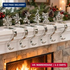 6 PCS Christmas Stocking Holders for Mantle Iron Metal Hooks