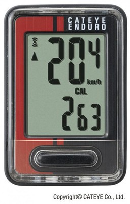 CATEYE Fahrradcomputer Enduro Schwarz/Rot - robuster Bike-Computer mit Kalori...