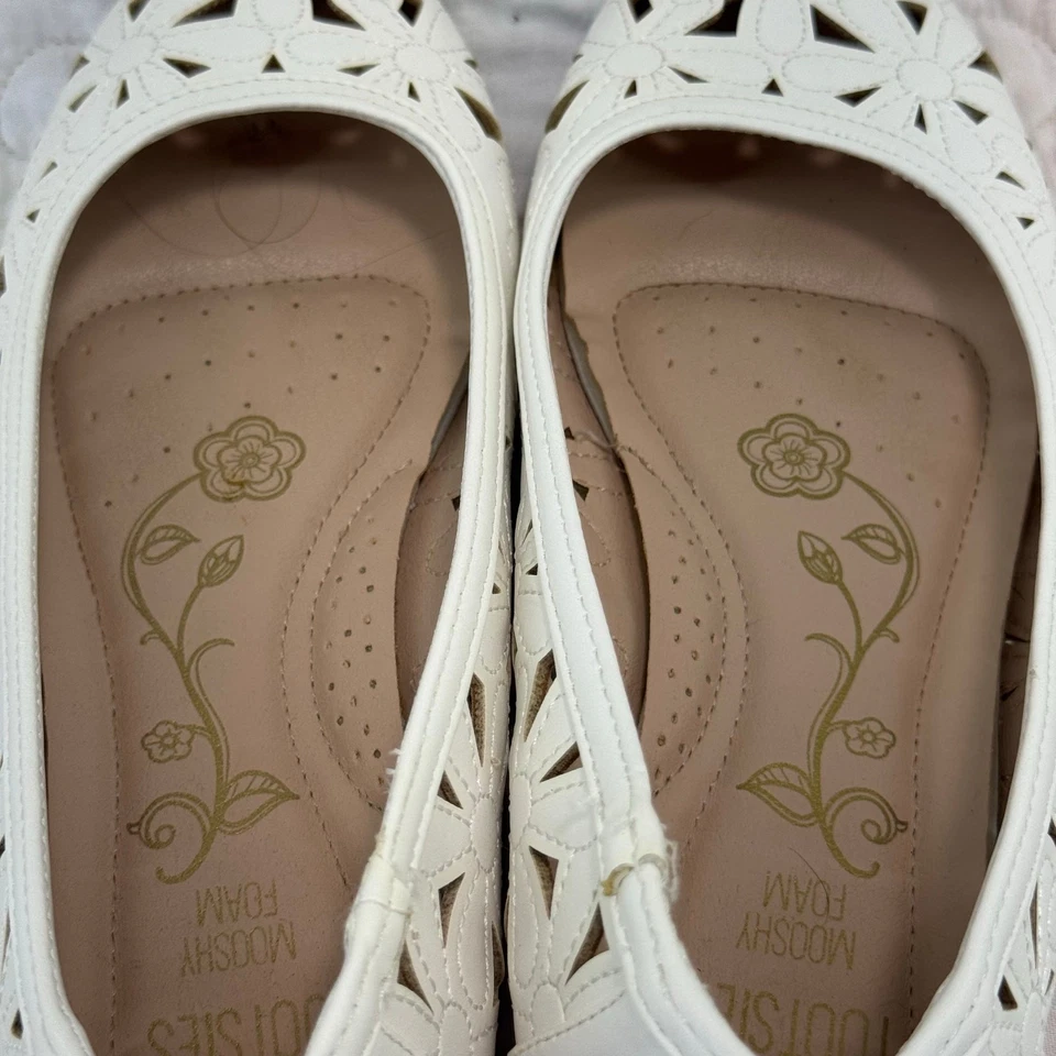 Mootsies Tootsies 8.5 Mujer Blanco Bordado Ballet, Zapatos Planos Espuma Foto 2 de 4