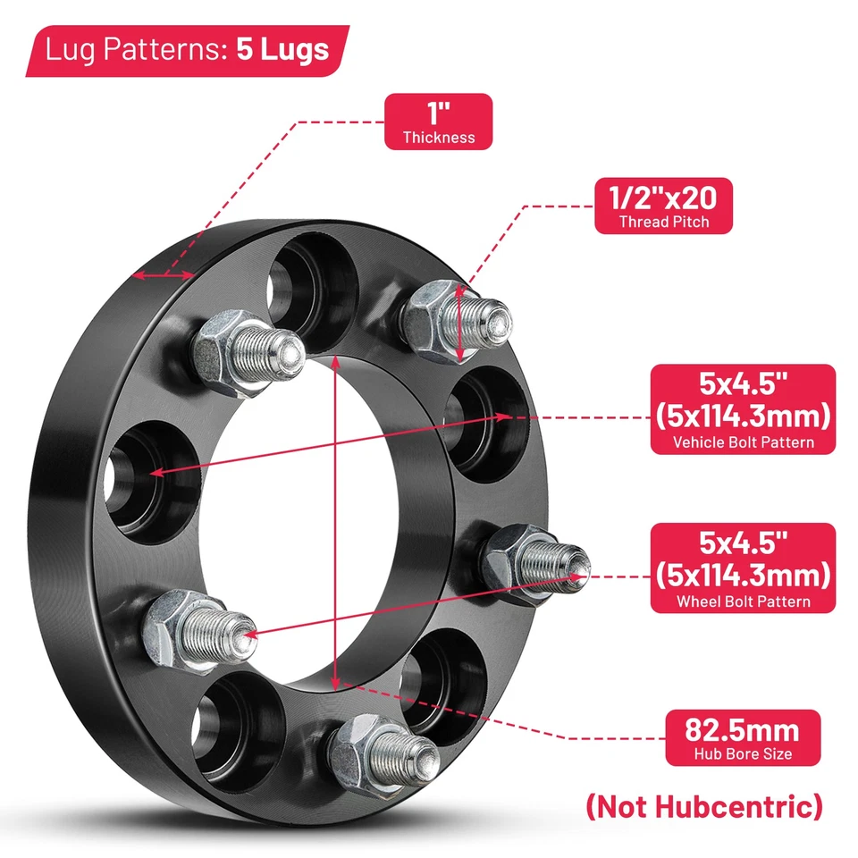 (4) 1 Inch 5x4.5 5x114.3 Wheel Spacers Fits Ford Ranger Explorer Jeep Wrangler Foto 2 de 4