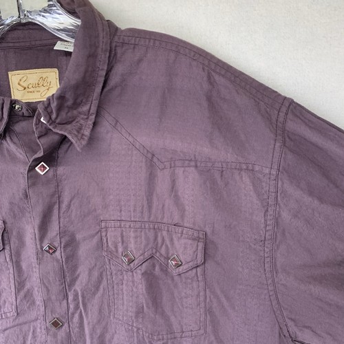 Scully Shirt Western Square Pearl Snap Cowboy vtg Light Purple Cotton Mens XL - Picture 12 of 20