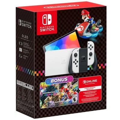  New Nintendo Switch OLED 64GB Mario Kart 8 White Deluxe Bundle System Console