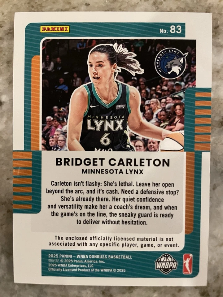 2025 Panini Donruss WNBA Basketball #83 BRIDGET CARLETON Jersey Series Gold /10! - Image 2 of 2