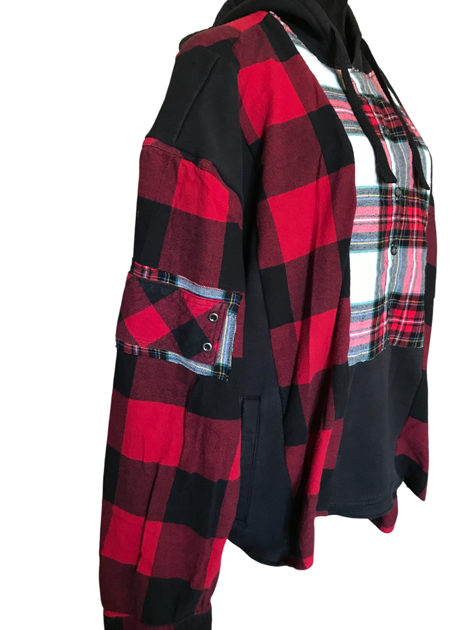 Upcycled Patchwork Hoodie: Boho Grunge Flannel Sw… - image 8
