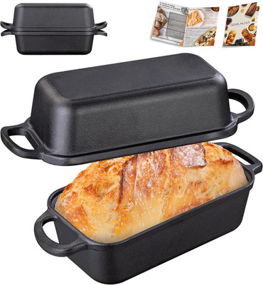 2 in 1 Cast Iron Bread Loaf Pan with Lid, Loaf Pans for Baking Bread 9X5 Inch