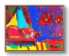 Original Art Cat Chilling 14x11 Colorful Modern Art Acrylic Painting on Canvas