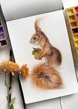 Original Watercolor Harald the Squarell 6x9 Painting Unique Artwork Wall Art