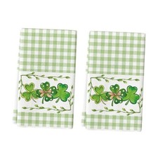 Buffalo Plaid Clover Shamrock St. Patrick's Day Kitchen Towels Dish 2 Green