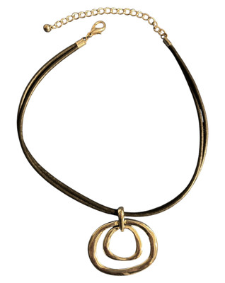 Vtg Chico s (?) Modernist Adjustable Silver Tone Leather Cord Necklace Unmarked