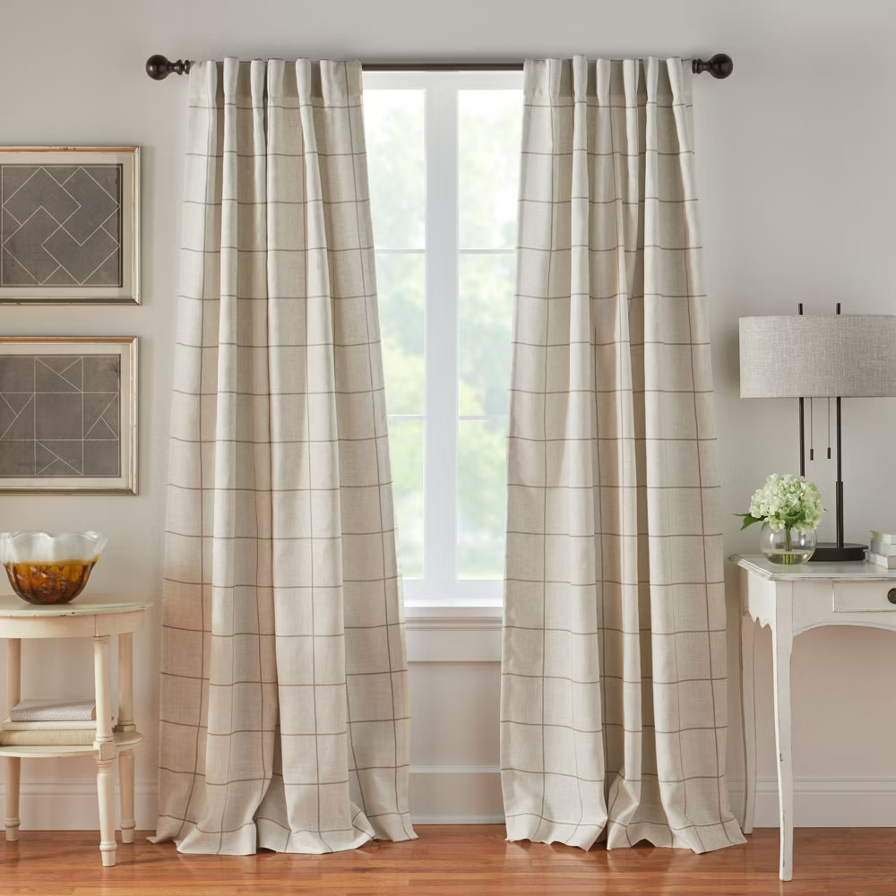 Brighton Windowpane Plaid Lined Room Darkening Single Window Curtain Panel - 52''