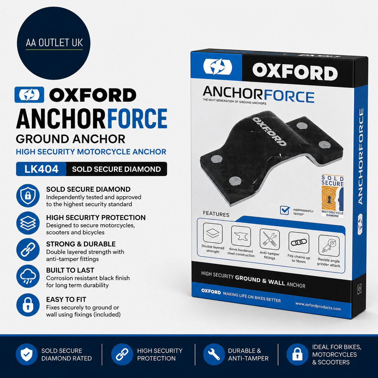 Oxford LK404 Anchorforce Ground Anchor Motorcycle High Security Sold Secure