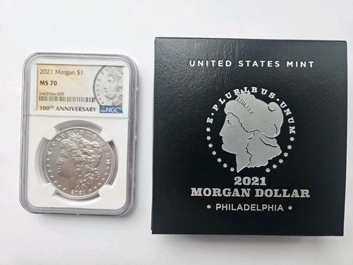 2021 P Morgan Silver Dollar NGC MS70 100th ANNIVERSARY  WITH ORIGINAL BOXES&COA