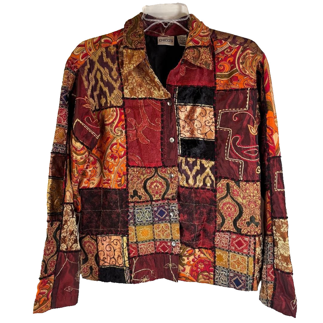 Chico's Top Button Up Patchwork Women's Size 0 Bo… - image 1