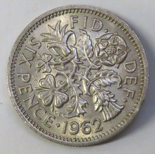 ORIGINAL 1962 QUEEN ELIZABETH II SIXPENCE 6d SILVER BIRTHDAY TANNER BRITISH COIN