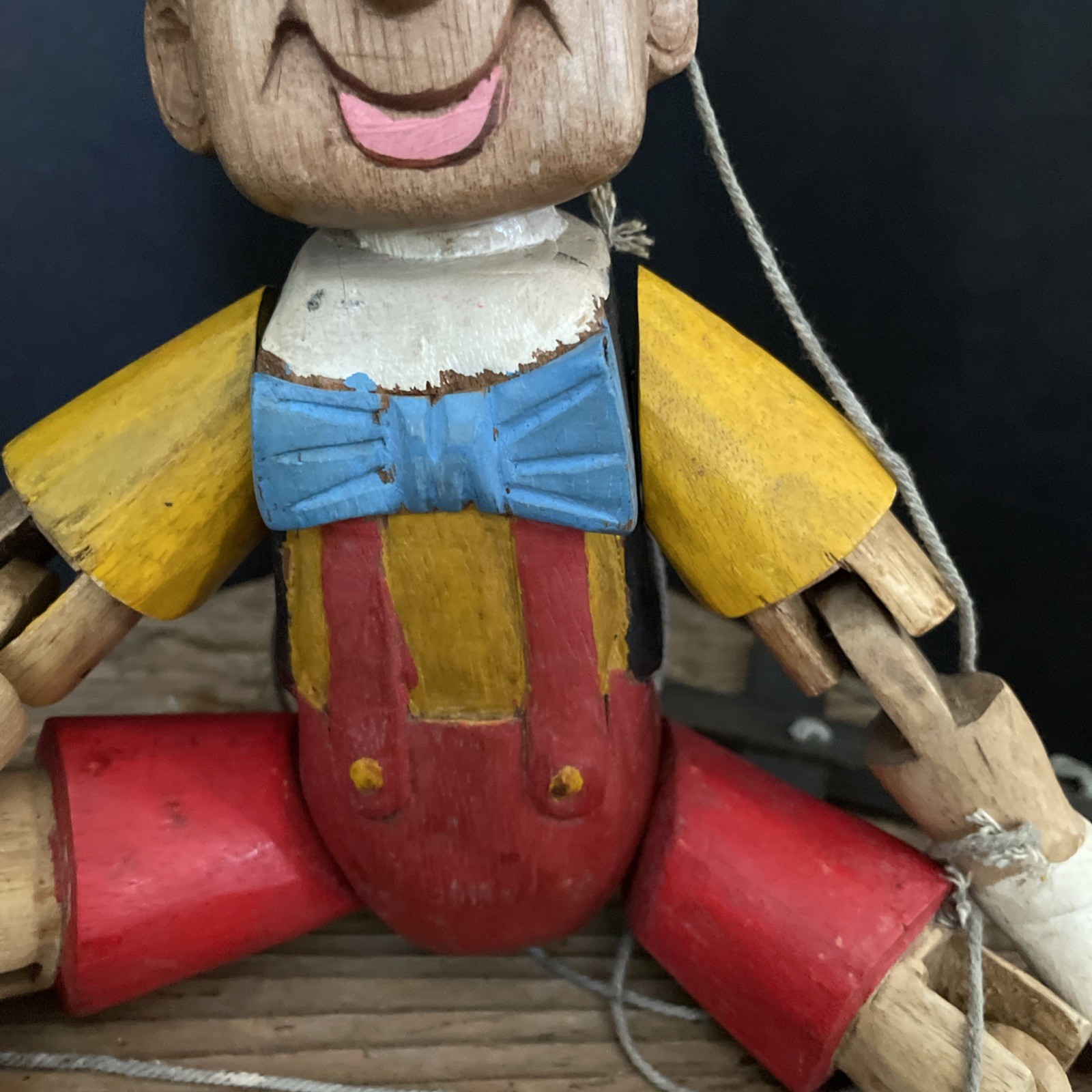 Disney 1950s Pinocchio Marinette wood handcarved puppet with all his strings