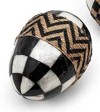 MacKenzie Childs WOODLAND EGG bianco e nero CAPIZ Courtly Check GRANDE 5"x7" NUOVO*