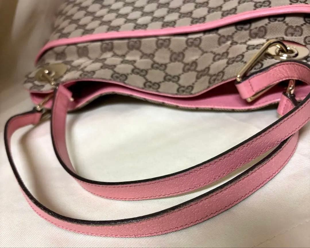 GUCCI GG Canvas Leather Tote Bag Beige Pink Gold Hardware Excellent Condition thumbnail 10
