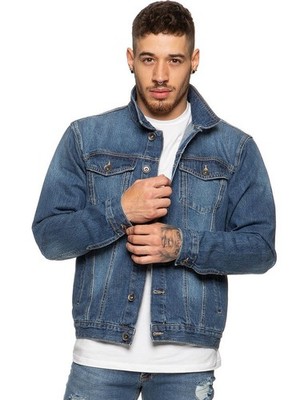 Enzo Herren Jeansjacke Klassisch Western Style Designer Trucker Vintage Style Mantel