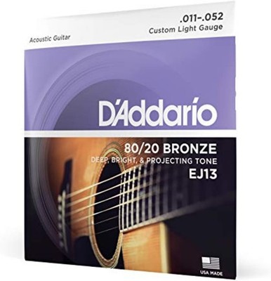 D'Addario 80/20 Bronze EJ13 Custom Light Gauge Acoustic Guitar Strings - 11-52