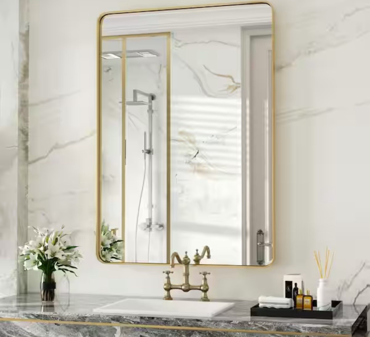 22”W x 30”H Medium Rectangular Stainless Steel Framed Mirror Wall Mirror Gold