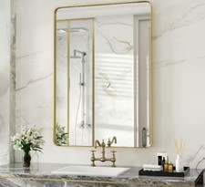 22  W x 30  H Medium Rectangular Stainless Steel Framed Mirror Wall Mirror Gold