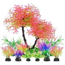 AQUANEAT Artificial Aquarium Plants, Fish Tank Pink Tree Decoration Set, Plas...