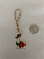 Vintage Gold Plate Cloisonné Enamel Initial L Key Ring
