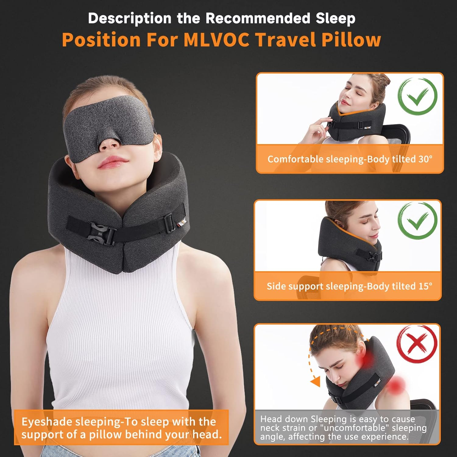 Memory Foam Travel Neck Pillow with Adjustable Comfort and Breathable Cover for Airplane Car Camping-image