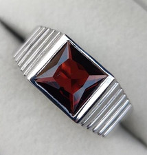 Natural Garnet Gemstone Ring For Men's With 925 Sterling Silver PrincessCut Ring