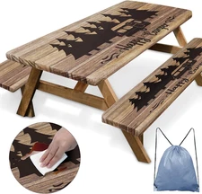 Picnic Table Cover with Bench Covers Elastic Edges, Wooden Camper Fitted Table C